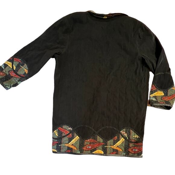 Vintage Koos Of Course! Black Feathers Reversible Vinyl & Polyester Jacket Large - Picture 4 of 16